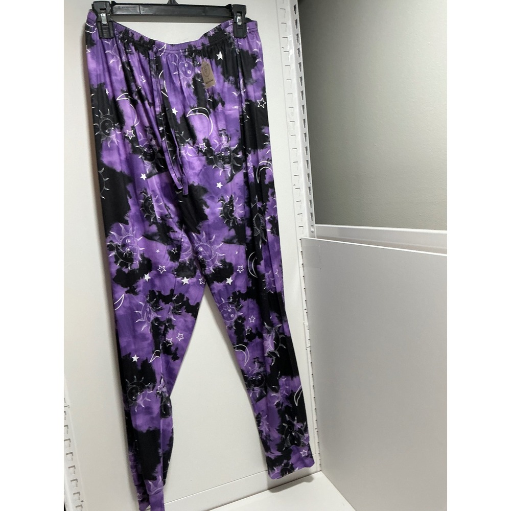 Purple Celestial Sun Moon Star Tie Dye Joggers XL Gothic Loungewear Pants